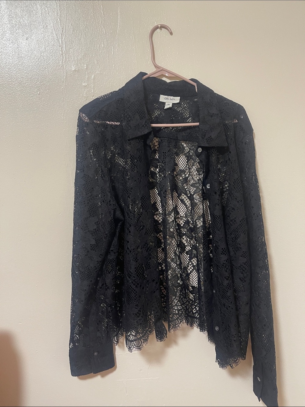Black Lace Button-Front Blazer